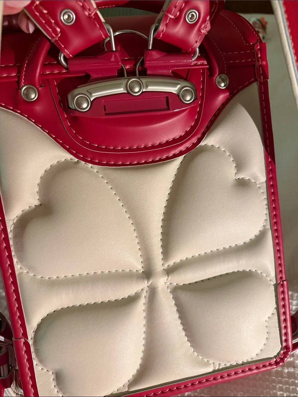 Authentic Seiban Lovepea Randoseru Backpack – Red Dual Heart Edition